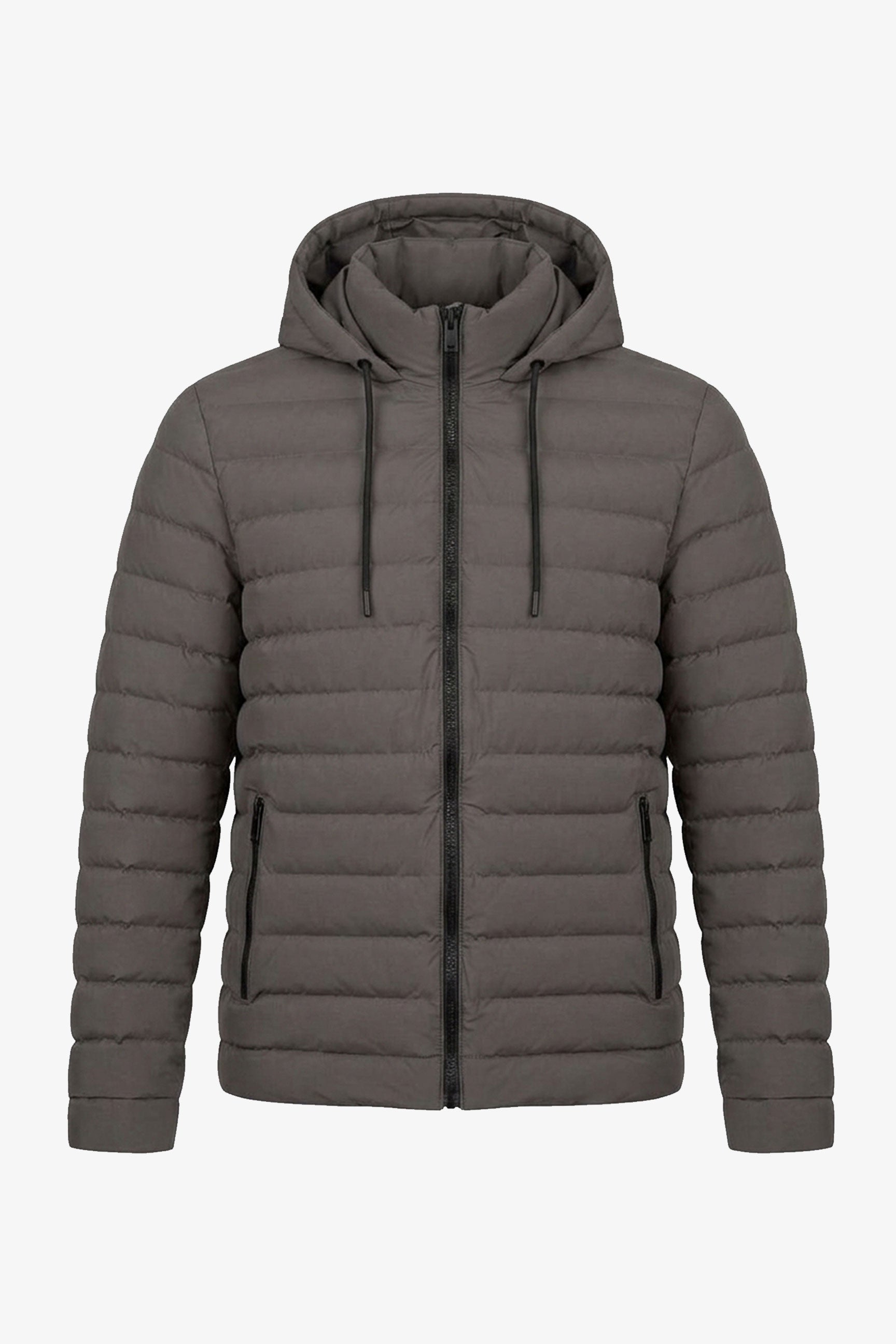 Graue Herren-Steppjacke mit Kapuze, leicht, gesteppt, mit Reißverschluss