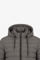 Graue Herren-Steppjacke mit Kapuze, leicht, gesteppt, mit Reißverschluss
