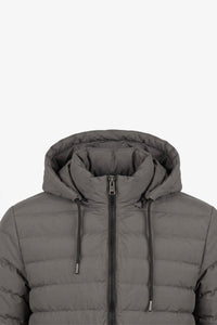 Graue Herren-Steppjacke mit Kapuze, leicht, gesteppt, mit Reißverschluss