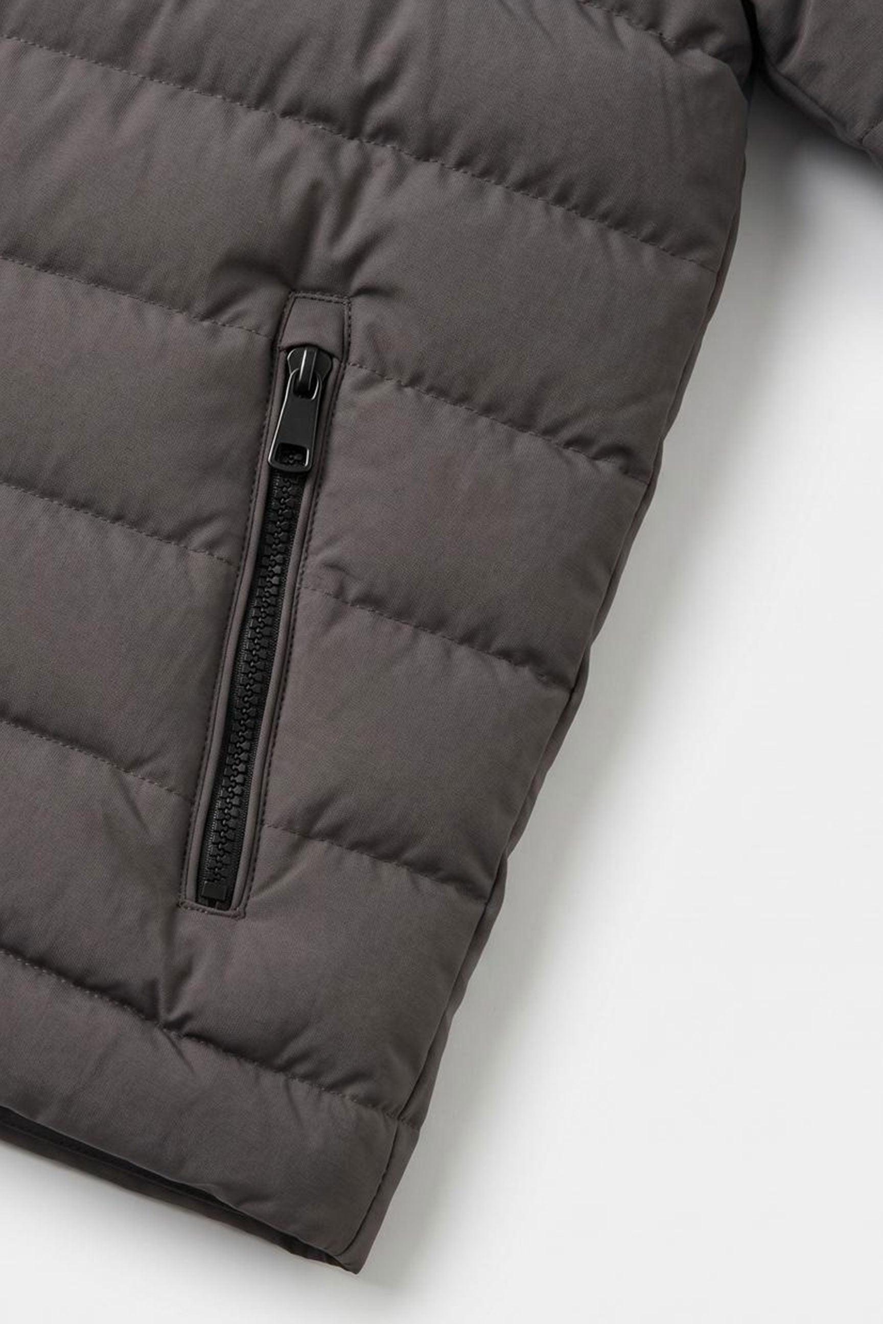 Graue Herren-Steppjacke mit Kapuze, leicht, gesteppt, mit Reißverschluss