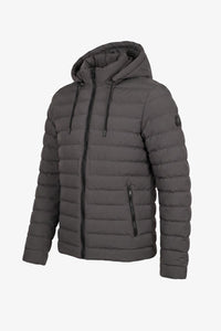Graue Herren-Steppjacke mit Kapuze, leicht, gesteppt, mit Reißverschluss