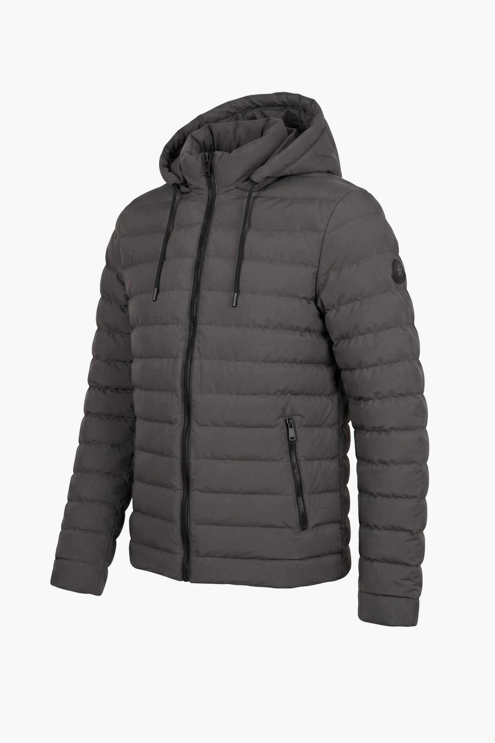 Graue Herren-Steppjacke mit Kapuze, leicht, gesteppt, mit Reißverschluss