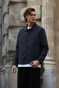 Schwarze, wasserdichte Harrington-Jacke für Herren mit Kragen