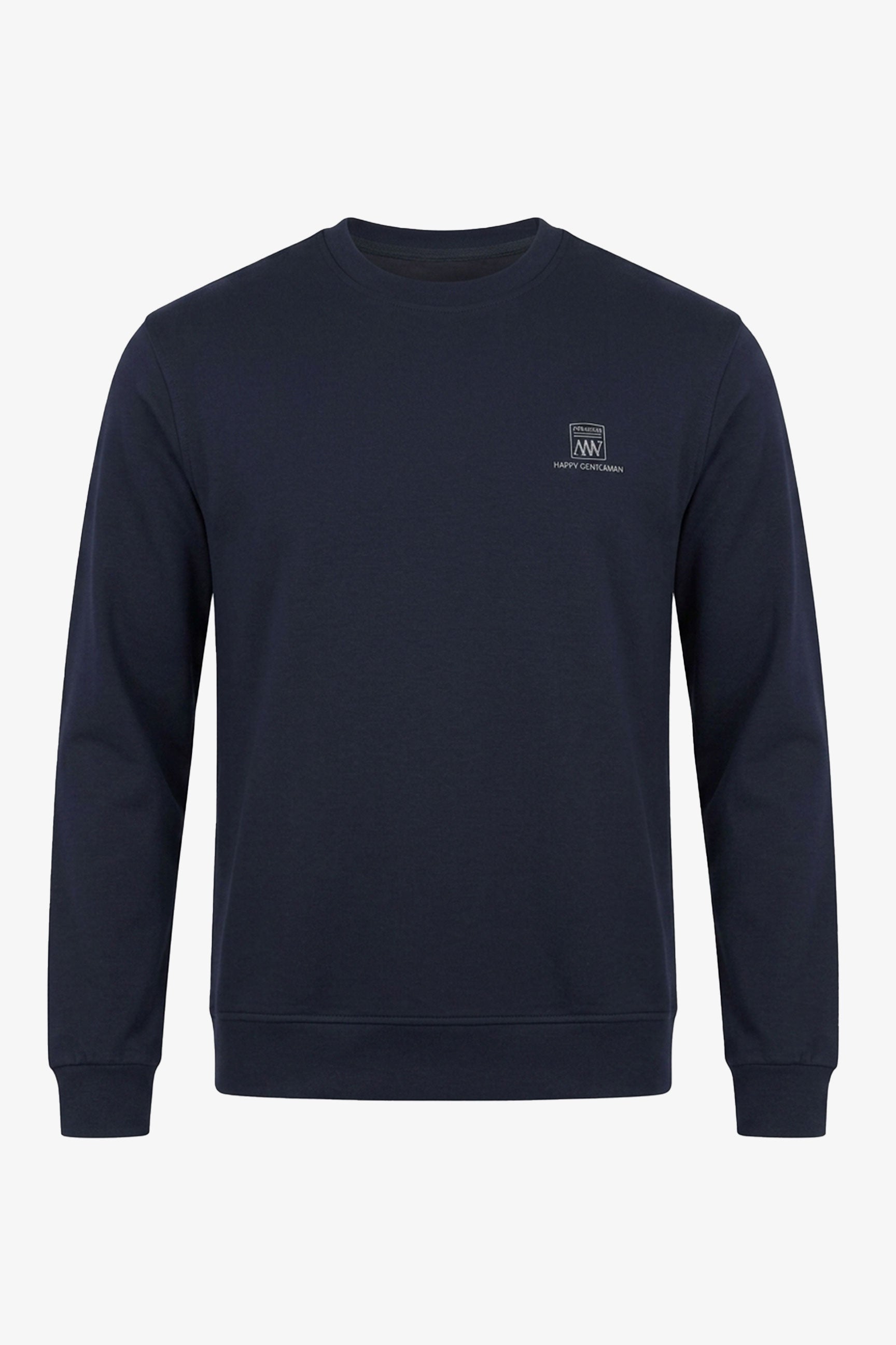 Herren-Sweatshirt mit Rundhalsausschnitt, langen Ärmeln und Stretchanteil aus Baumwollmischgewebe in Marineblau