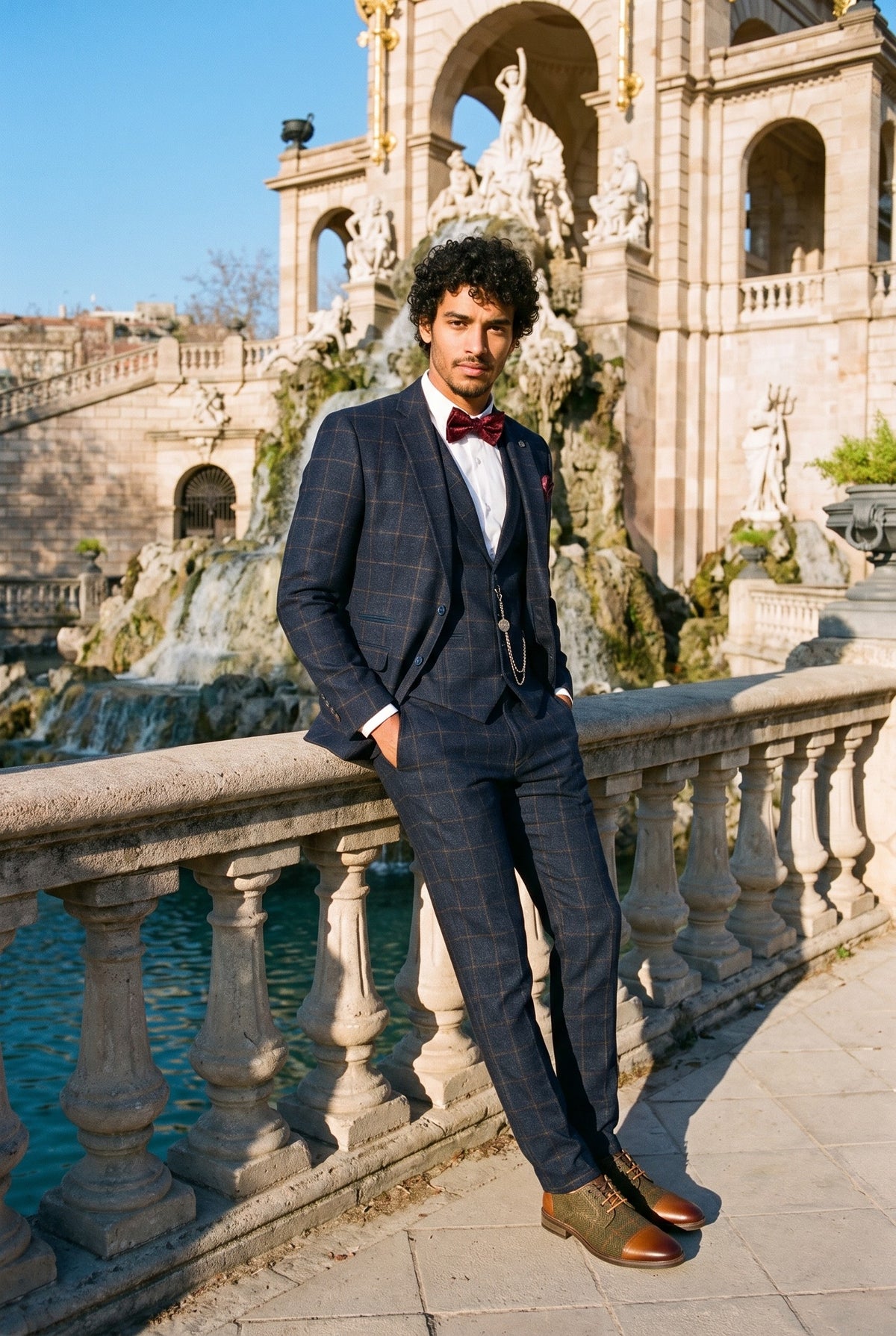 Look #728 styled with Herrenanzug 3-teilig Wolle Tweed Marineblau Braun Kariert 1920er Gatsby