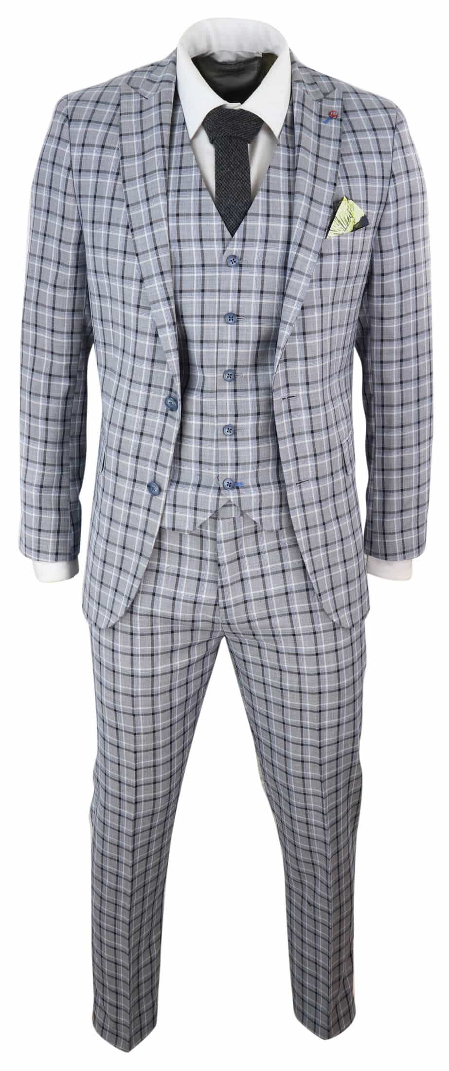 Mens Grey Pince of Whales Check 3 Piece Suit
