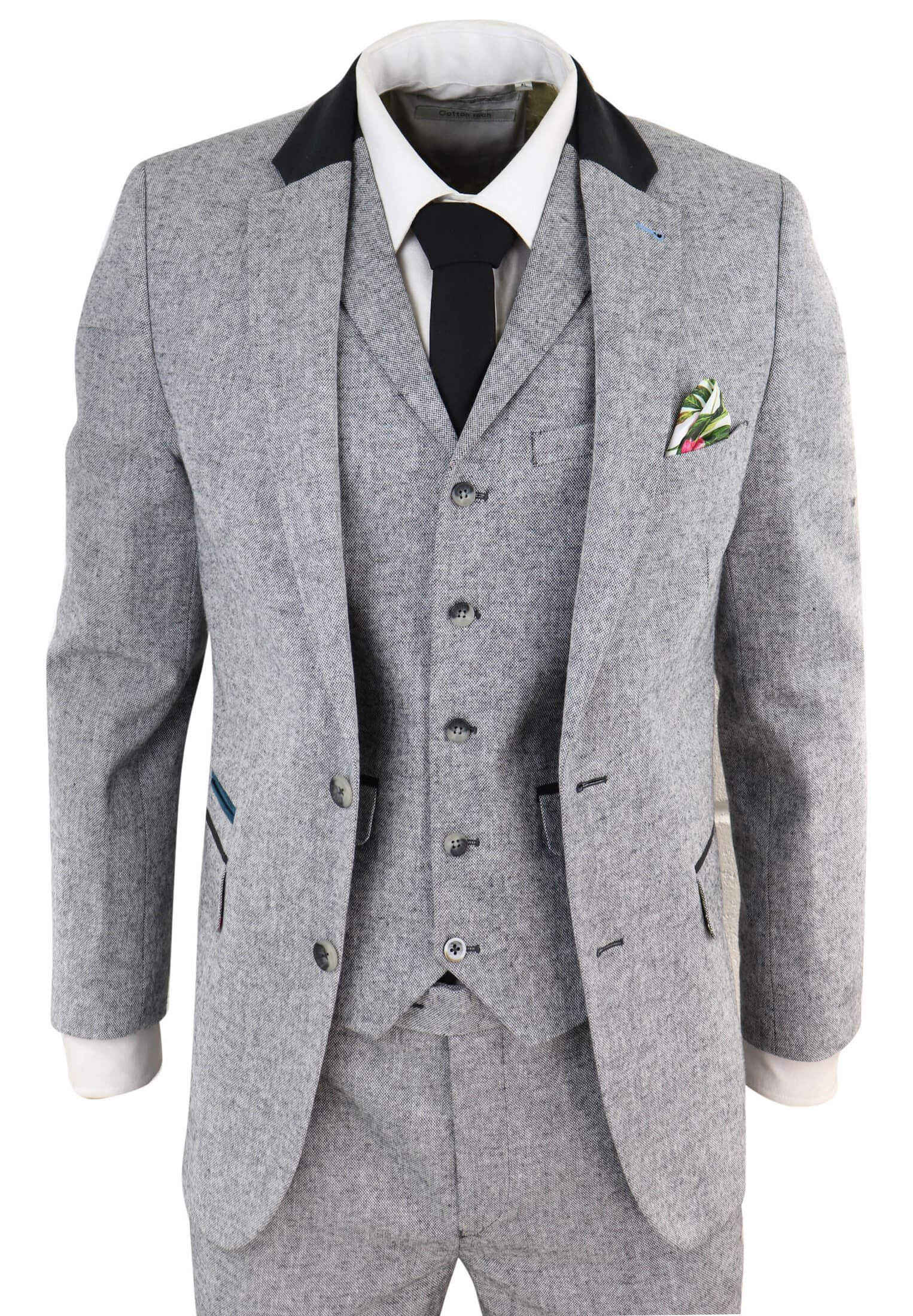 Men's 3 Piece Suit - Grey with Black Detailing