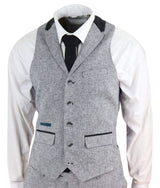 Men's 3 Piece Suit - Grey with Black Detailing