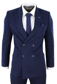 Navy-Blue Pinstripe Double Breasted Mafia Suit