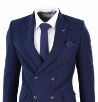 Navy-Blue Pinstripe Double Breasted Mafia Suit