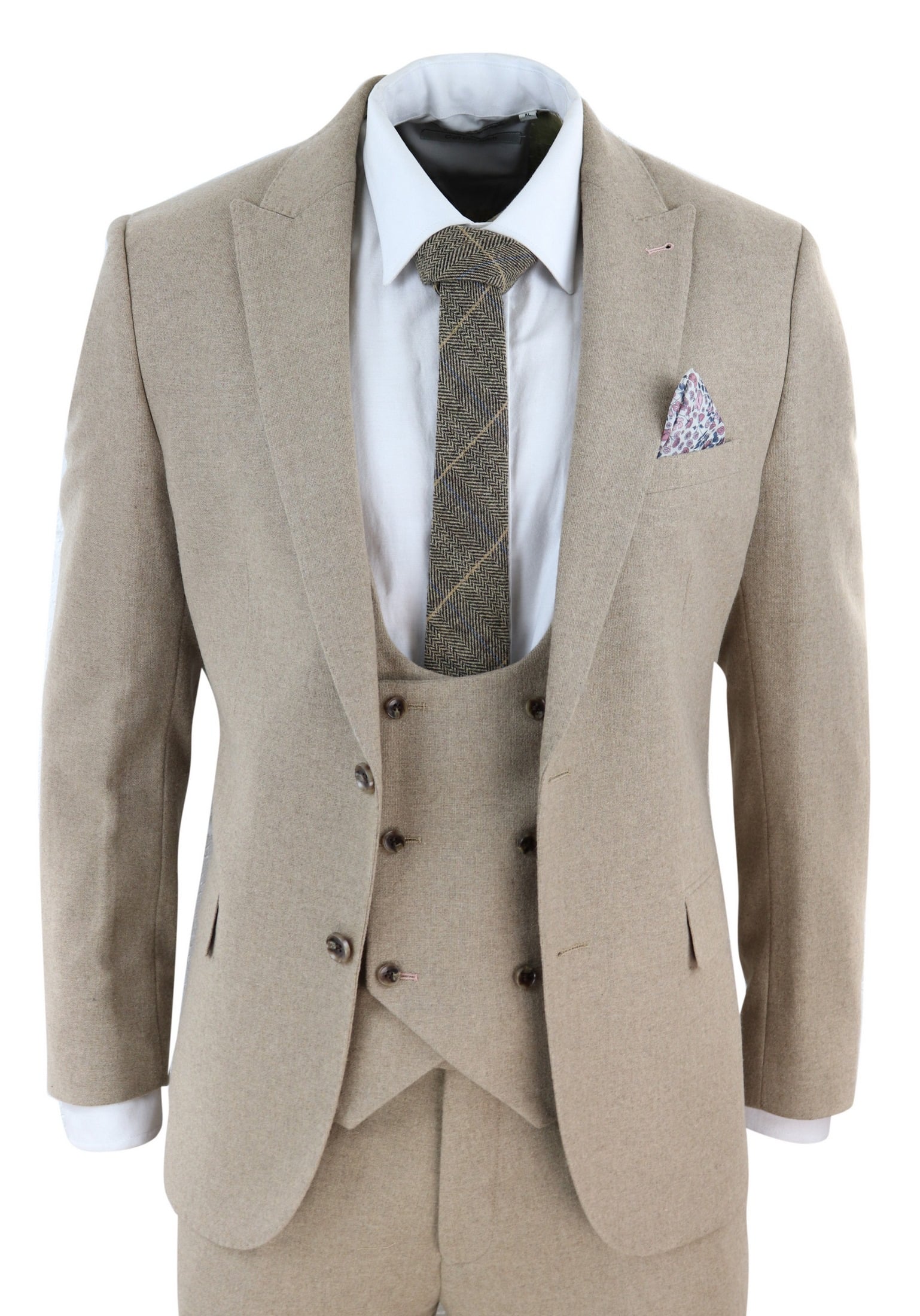Men's Beige 3 Piece Wool Suit