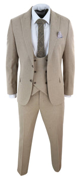 Men's Beige 3 Piece Wool Suit