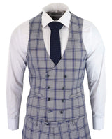 Men's Grey Blue Check 3 Piece Suit