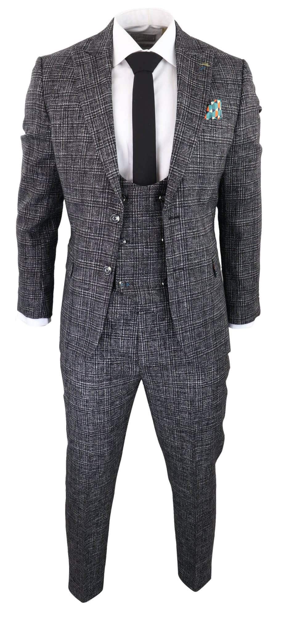 Men's Charcoal-Grey Check 3 Piece Suit
