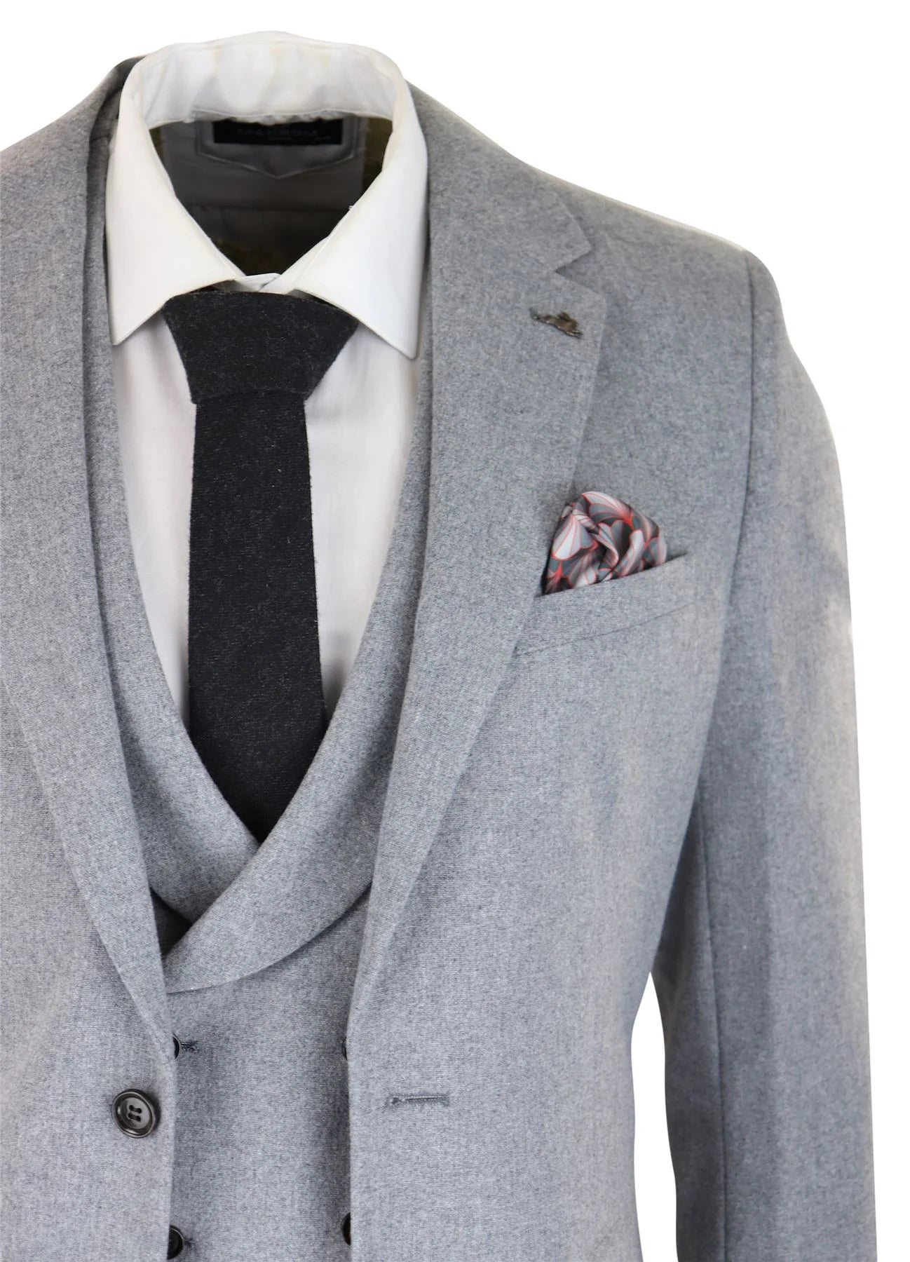 Mens Wool 3 Piece Grey Suit Double Breasted Waistcoat Wedding Party Vintage 1920s