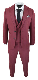 Mens Wool 3 Piece Burgundy Red Suit Double Breasted Wedding Party Vintage 1920s