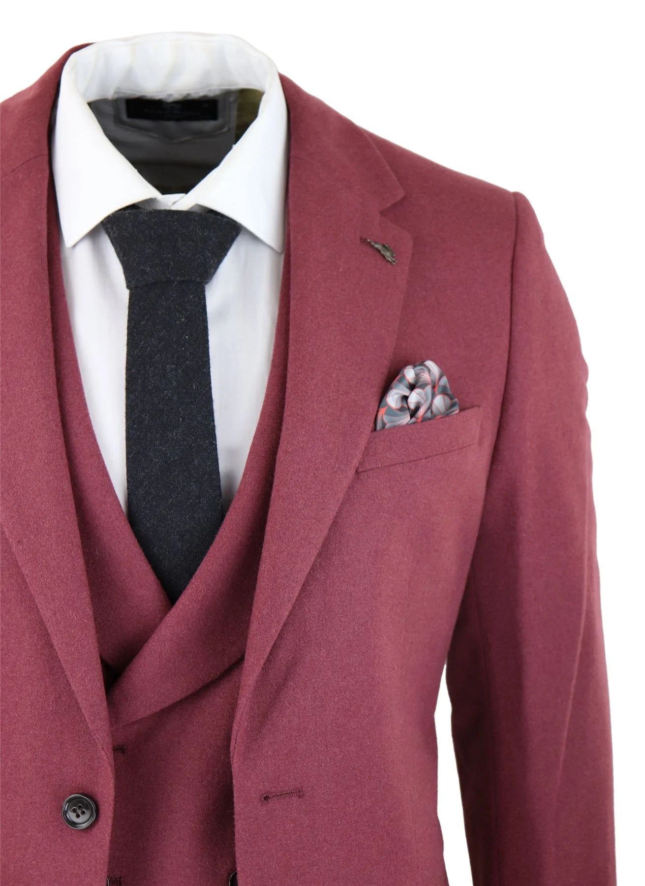 Mens Wool 3 Piece Burgundy Red Suit Double Breasted Wedding Party Vintage 1920s