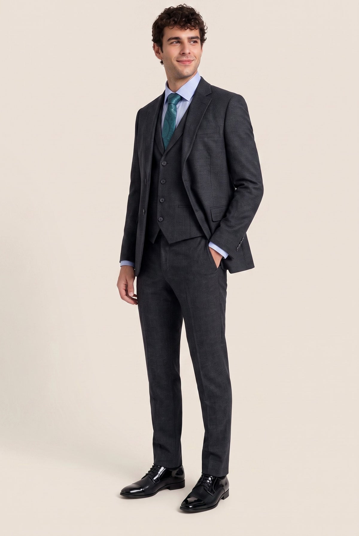 Look #964 styled with Schwarzer 3-teiliger Glencheck-Anzug für Herren
