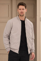 Wendbare Herren-Bomberjacke in Grau und Beige, leicht, gesteppt, 2-in-1