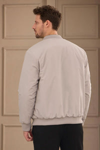Wendbare Herren-Bomberjacke in Grau und Beige, leicht, gesteppt, 2-in-1