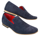 Mens Suede Leather PU Slip On Shoes Loafers Blue Smart Casua