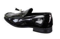 Mens Black Patent Slip-on Tassle Shoes