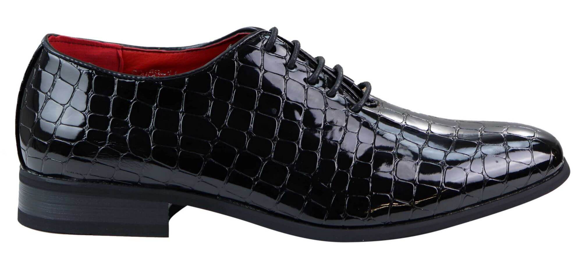 Mens Patent Black Crocodile Style PU Leather Shoes