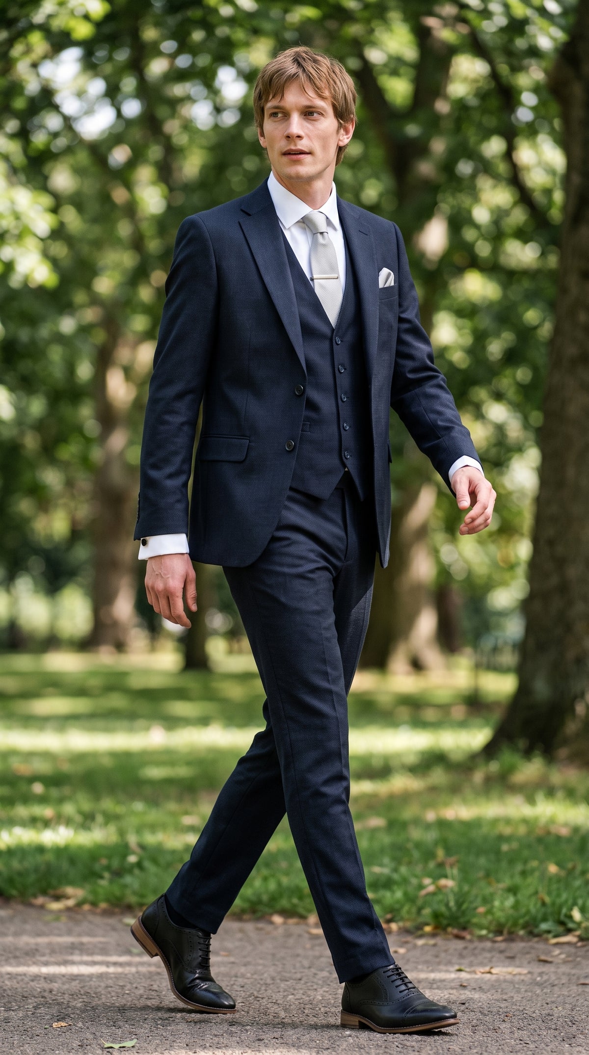 Look #823 styled with Bond – 3-teiliger Tailored Fit-Anzug für Herren in Dunkelblau
