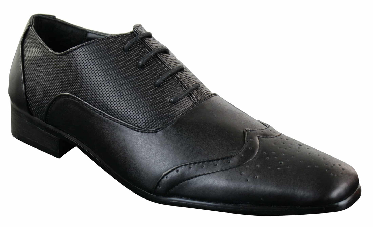 Gio Gino 907001 Mens Black Smart Formal PU Leather Laced Brogues Shoes Gatsby Italian Classic