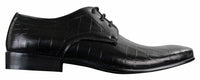 Mens Black Tan Brown Crocodile Snake PU Leather Shoes Laced Smart Formal Pointed