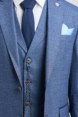 AK-09 3-teiliger Herrenanzug mit blauem Prince of Wales-Karomuster