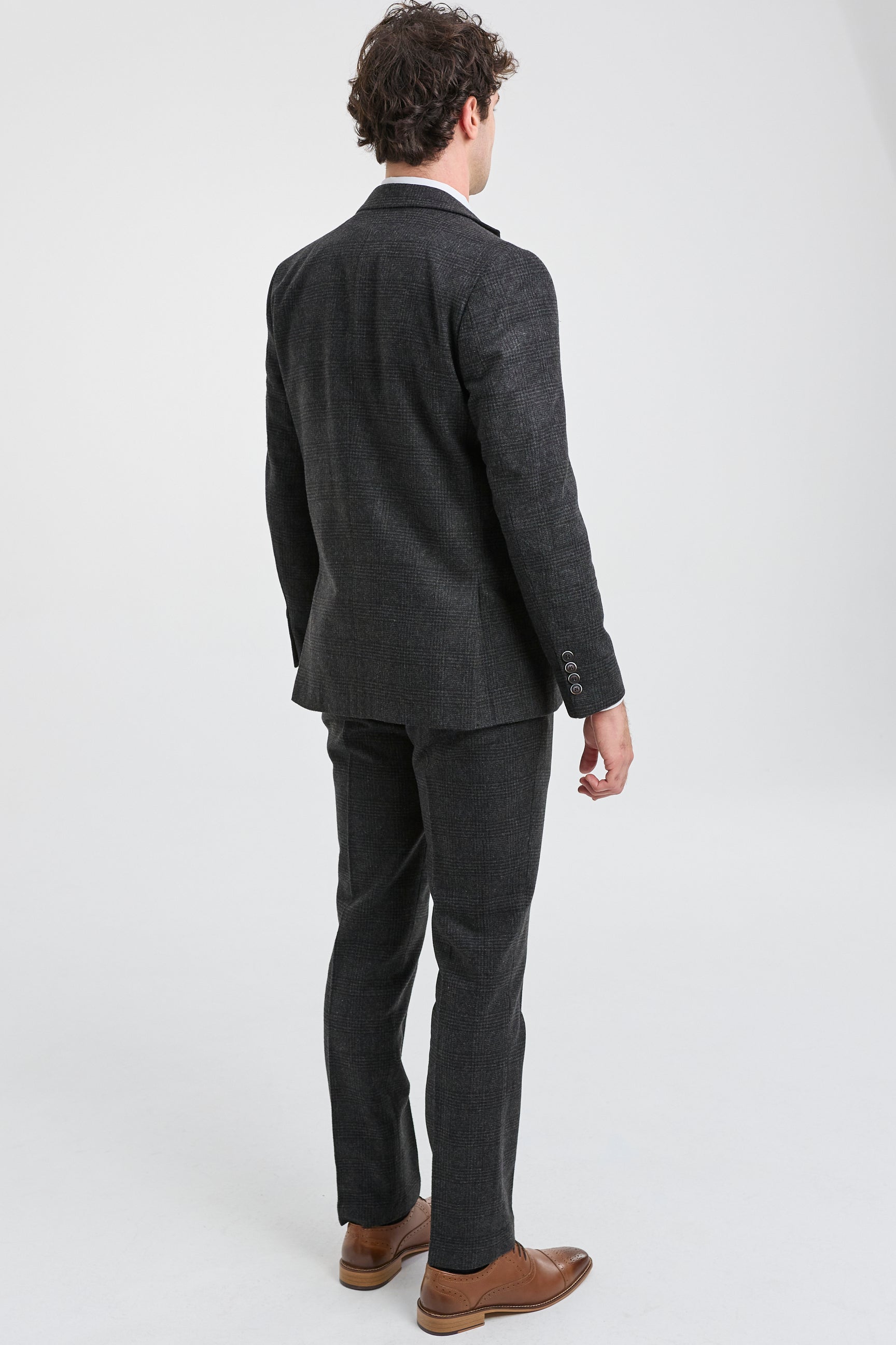 Schwarzer 3-teiliger Glencheck-Anzug für Herren