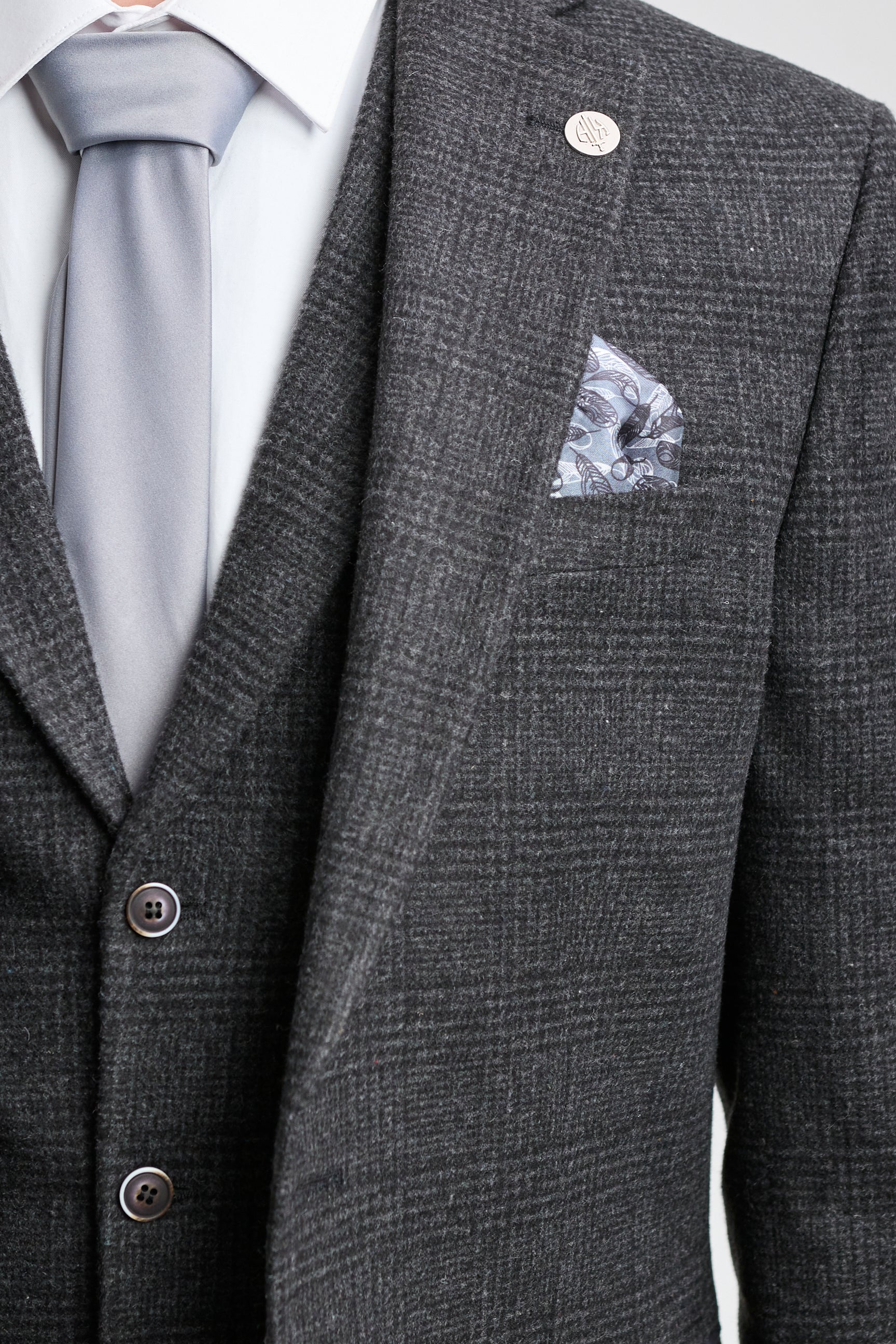 Schwarzer 3-teiliger Glencheck-Anzug für Herren