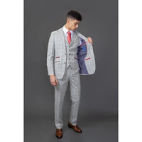 Andrew Men's 3-Piece Grey Checked Slim Fit Suit with Red Accents