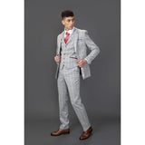 Andrew Men's 3-Piece Grey Checked Slim Fit Suit with Red Accents