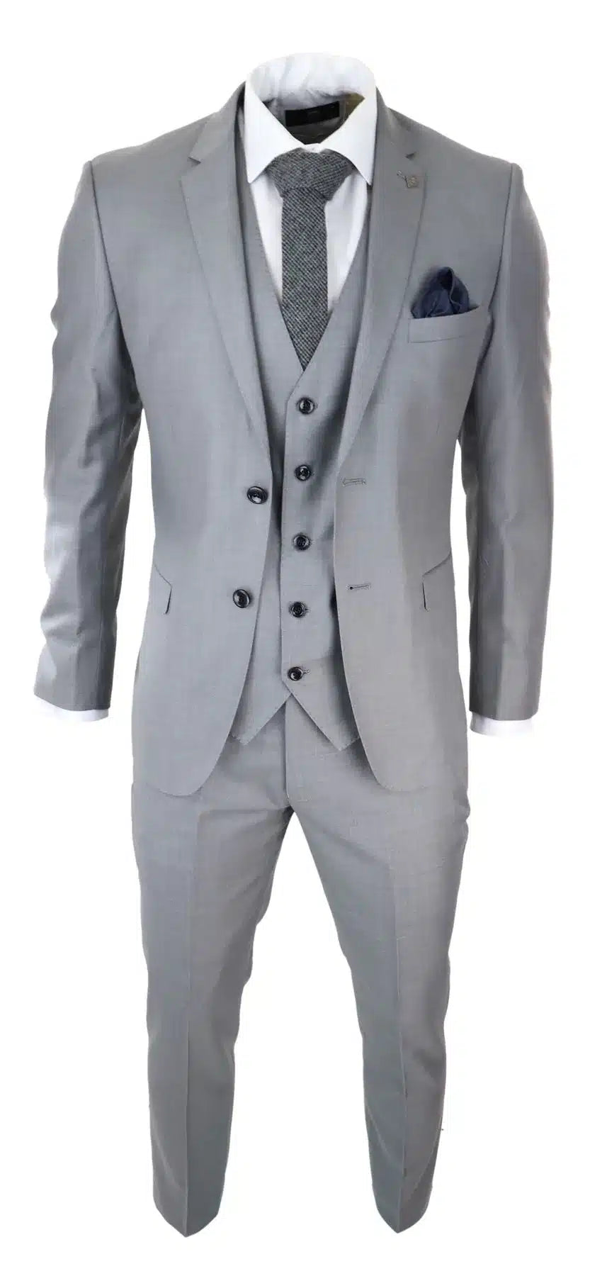 Mens Light Grey 3 Piece Suit Classic Stitch Wedding Summer Prom Classic Grooms