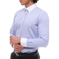 Men's Stripe Button Down Poplin Shirt With Bar & Chain Formal Classic