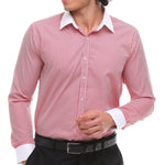 Men's Button Down Stripe Dress Shirt Formal Classic Collar - Red