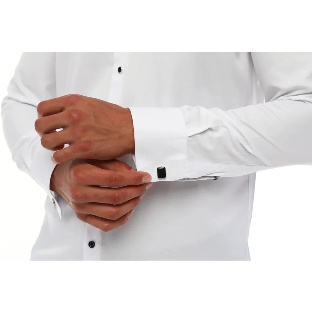 Men's Wing Collar Shirt Tuxedo White Double Cuff Dinner Classic