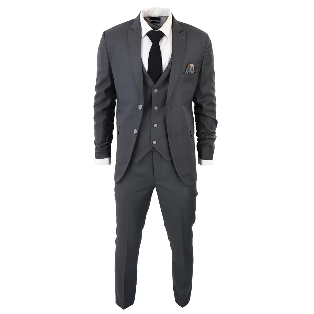 IM1 Men's Classic Charcoal Plain Tailored Fit 3-Piece Suit