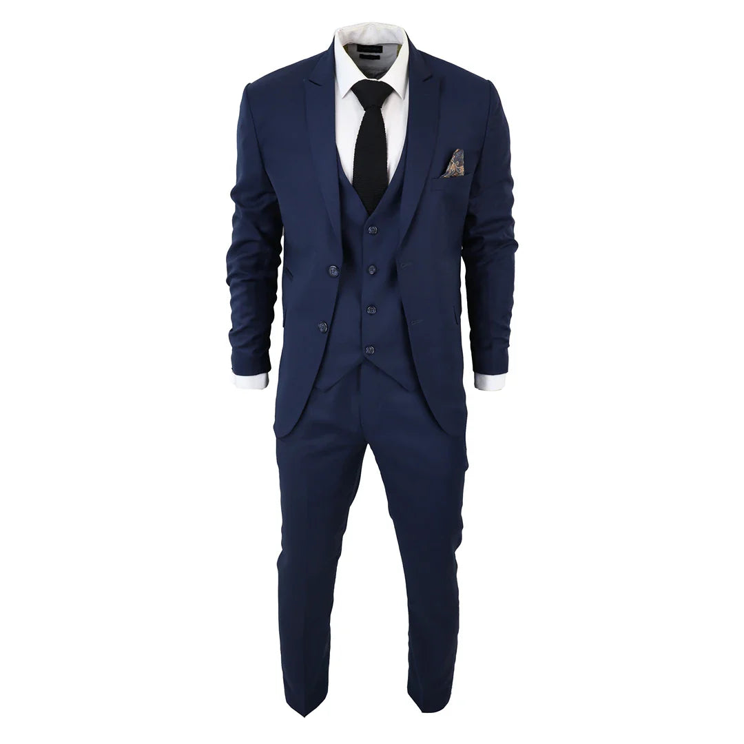 IM1 Men's Classic Charcoal Navy Tailored Fit 3-Piece Suit