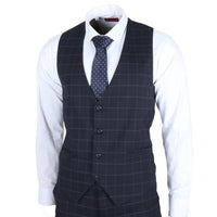 IM3 Men's Navy Checked Tailored Fit 3-Piece Suit