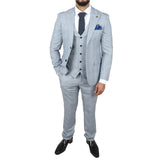 Mark Men's Light Blue 3-Piece Tweed Check Tailored Fit Suit