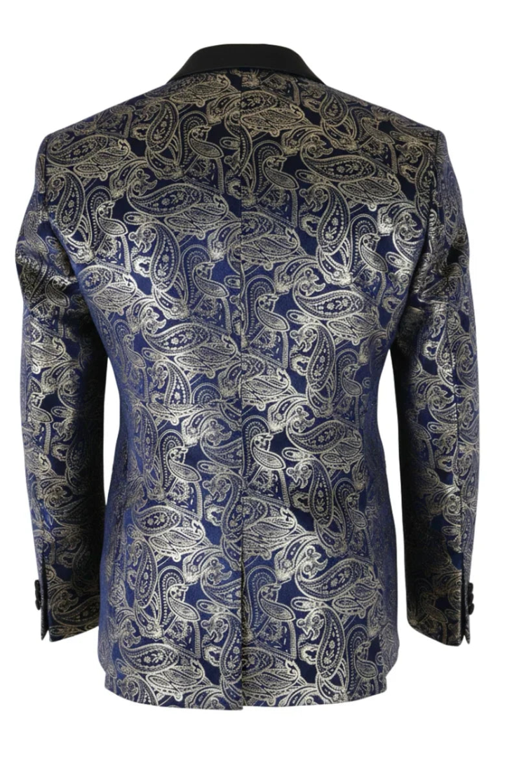 STZ63 - Herren-Smokingblazer aus Samt mit Paisley-Blumenmuster in Blau und Gold