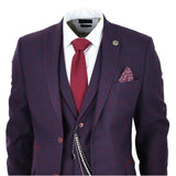 Men's 3 Piece Suit Wool Tweed Plum Wine Check 1920s Gatsby