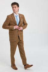 Herrenanzug, 3-teilig, Wolle, Tweed, Fischgrätmuster, Hellbraun, Braun, Blau, Kariert, 1920er Jahre, Gatsby