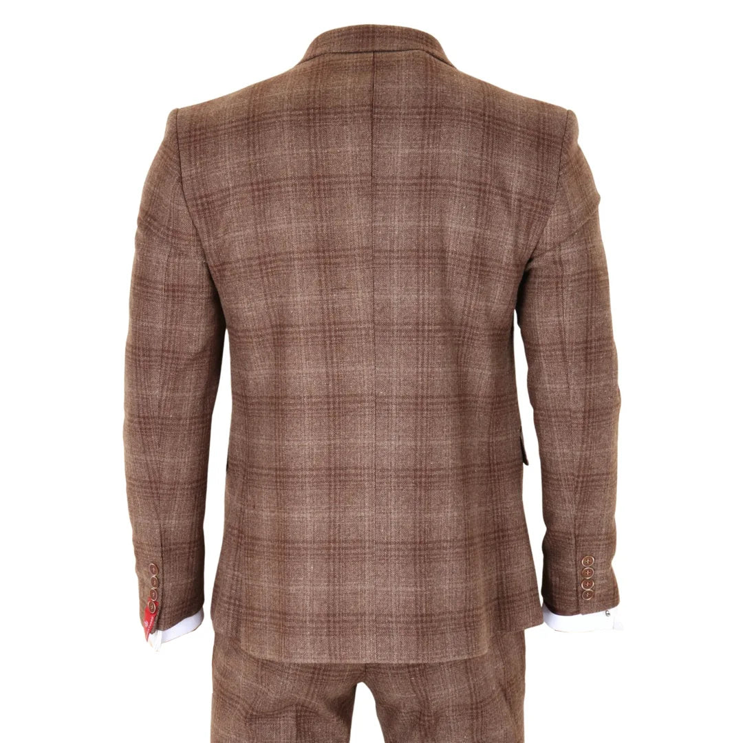 Brauner Tweed-Anzug für Herren, dreiteilig, kariert