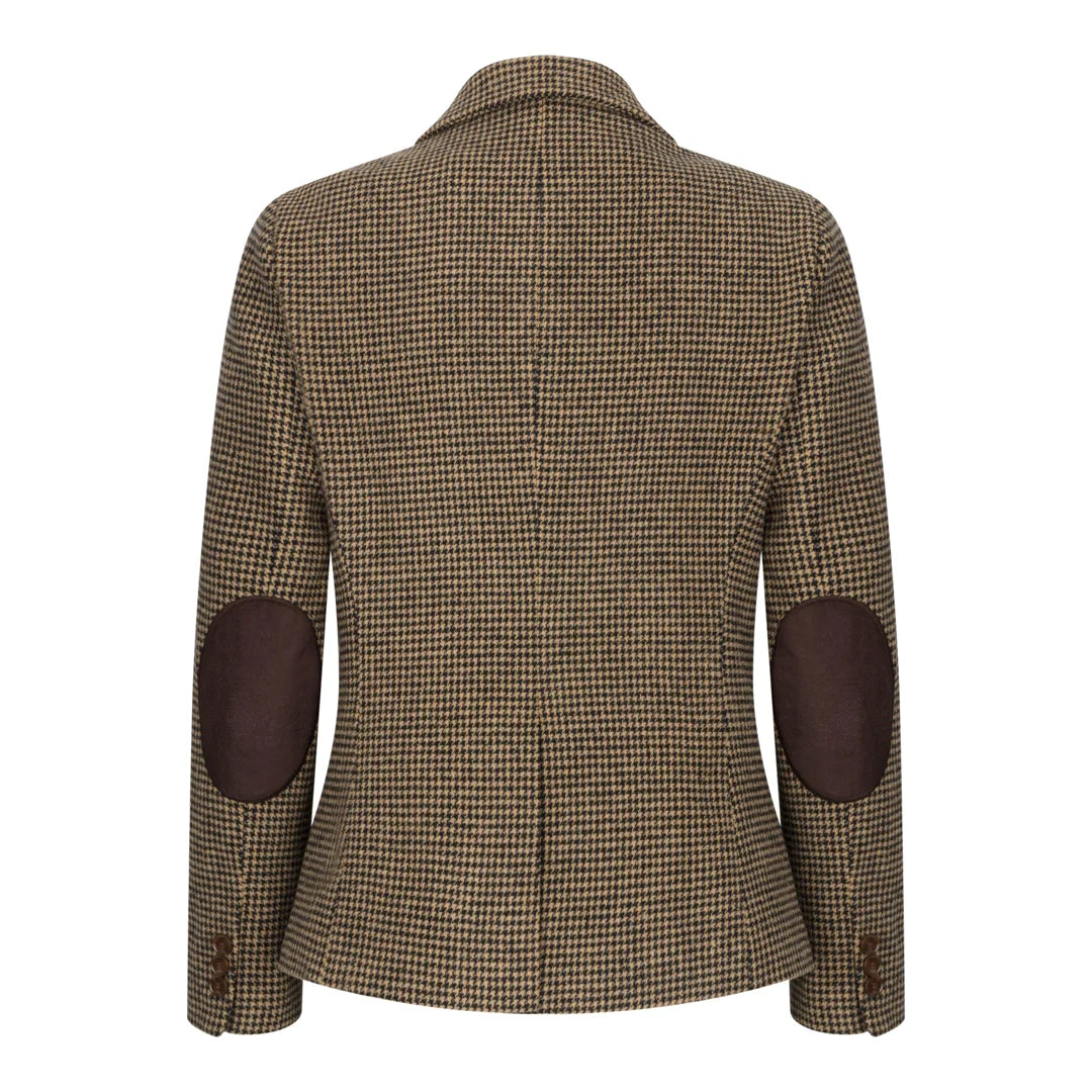 TPW-20 – Damenblazer aus braunem Tweed-Wollmischgewebe mit Hahnentrittmuster