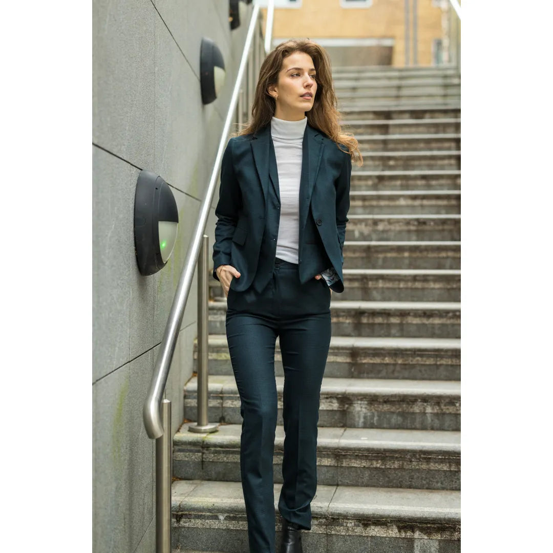 TPW53 - Grüner 3-teiliger Damenanzug im Prince-of-Wales-Karo-Muster