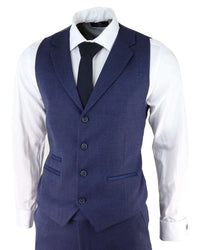 Men's Navy-Blue Herringbone Tweed 3 Piece Suit